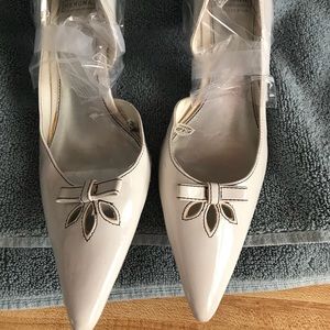 Kitten heel white shoes